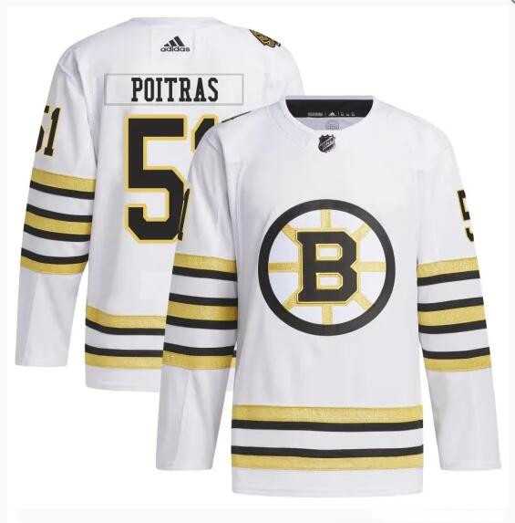 Men%27s Boston Bruins #51 Matthew Poitras White 100th Anniversary Stitched Jersey Dzhi